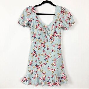 City Triangles Light Blue Floral Tie-Front Mini Dress